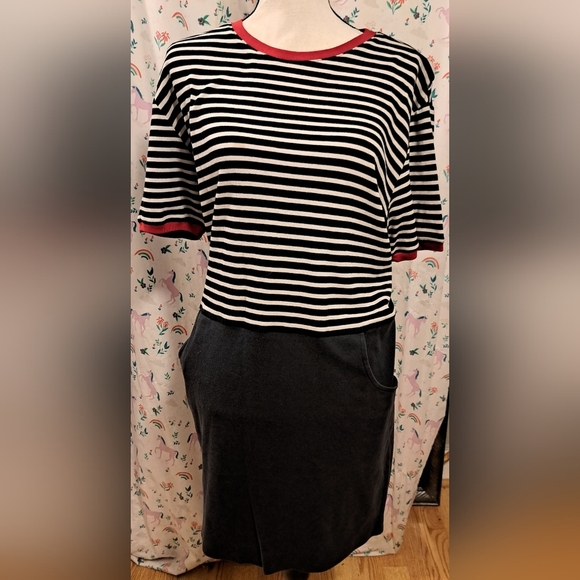 Vintage Mark Fore & Strike Black & White Cotton Golf Casual Midi Dress SZ LP - Picture 1 of 4